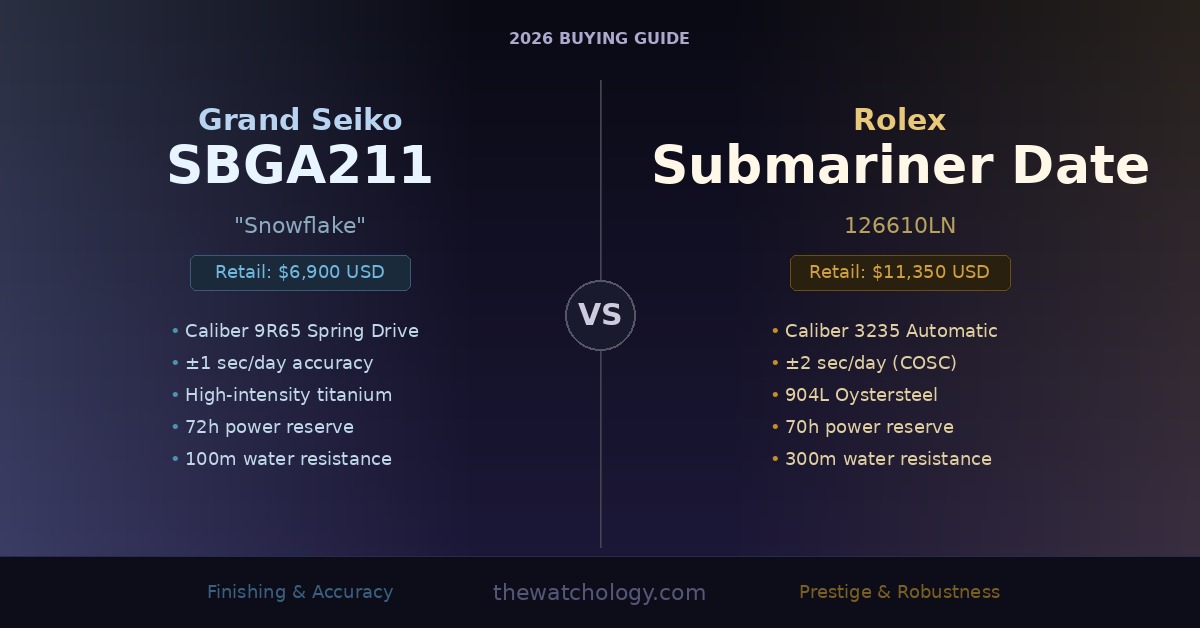 Grand Seiko Snowflake SBGA211 vs Rolex Submariner 126610LN: The 2026 Buying Guide