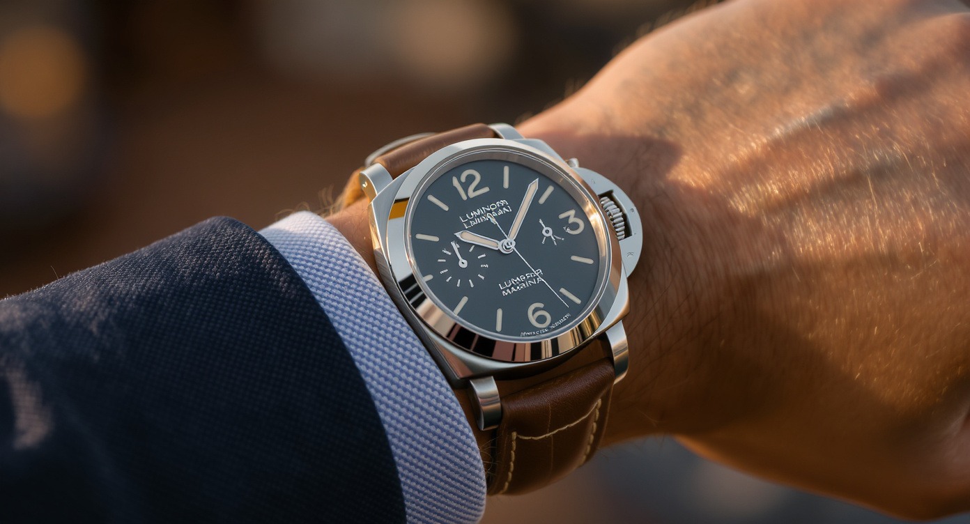 Panerai Luminor Marina watch on wrist with navy suit - is Panerai worth it