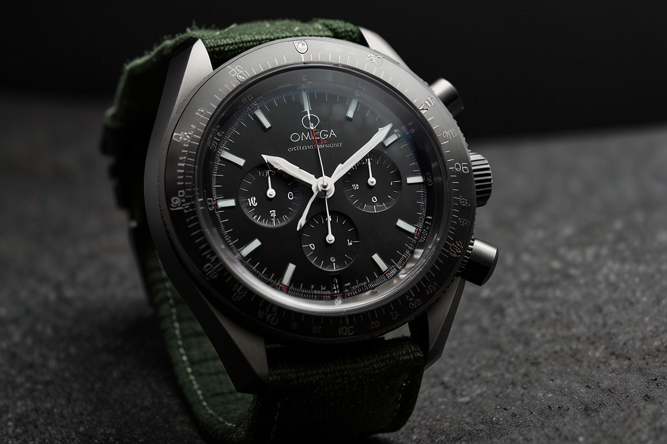 Omega Speedmaster Dark Side of the Moon 44mm black ceramic chronograph 2026 – AI-generated illustration