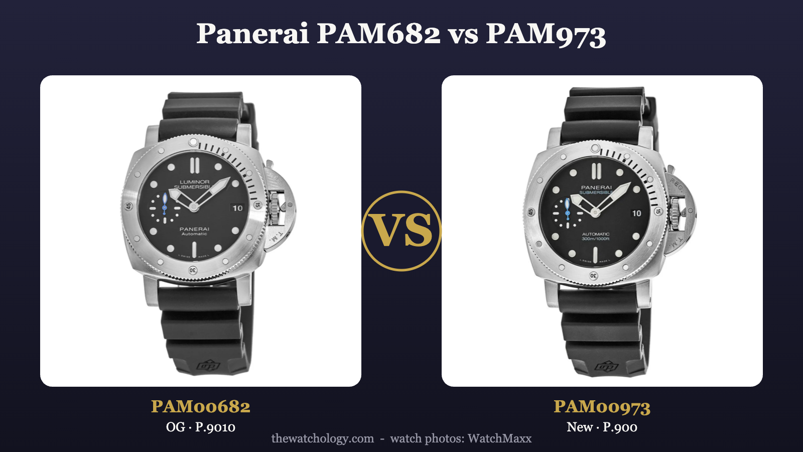 Panerai PAM00682 vs PAM00973 Submersible 42mm comparison, old vs new (photos: WatchMaxx)
