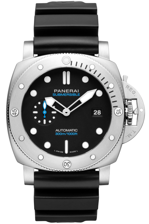 Panerai Submersible 42mm black dial steel case on rubber strap (PAM00973)