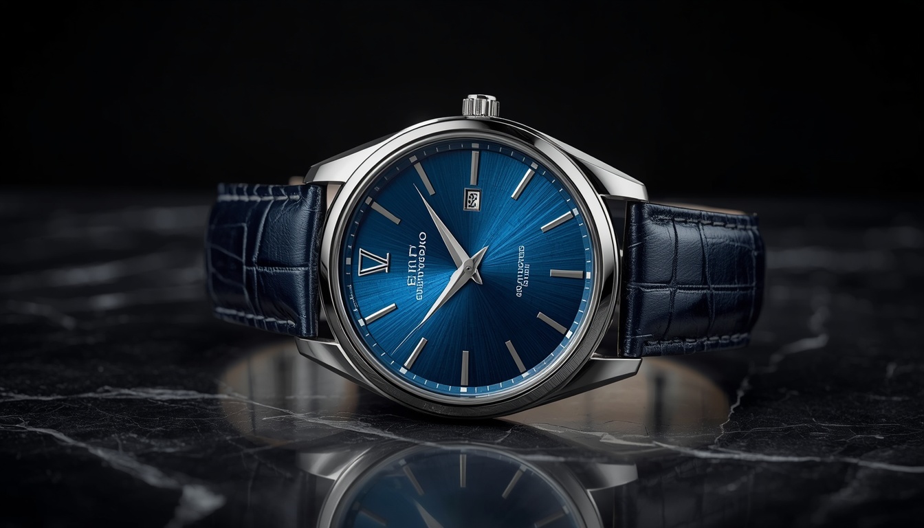 Seiko Presage cocktail time dress watch with blue gradient sunburst dial and leather strap