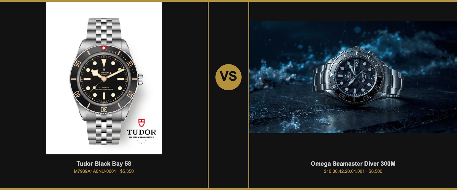 Tudor Black Bay 58 vs Omega Seamaster Diver 300M side-by-side comparison 2026