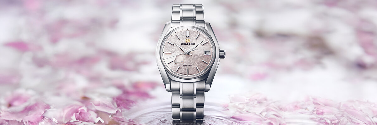 Grand Seiko SBGA413 Shunbun Spring Drive watch with cherry blossom pink dial