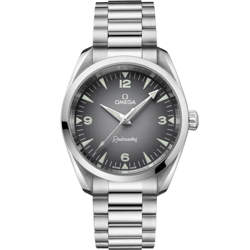 Omega Seamaster Railmaster 235.10.38.20.06.001 grey dial central seconds on steel bracelet