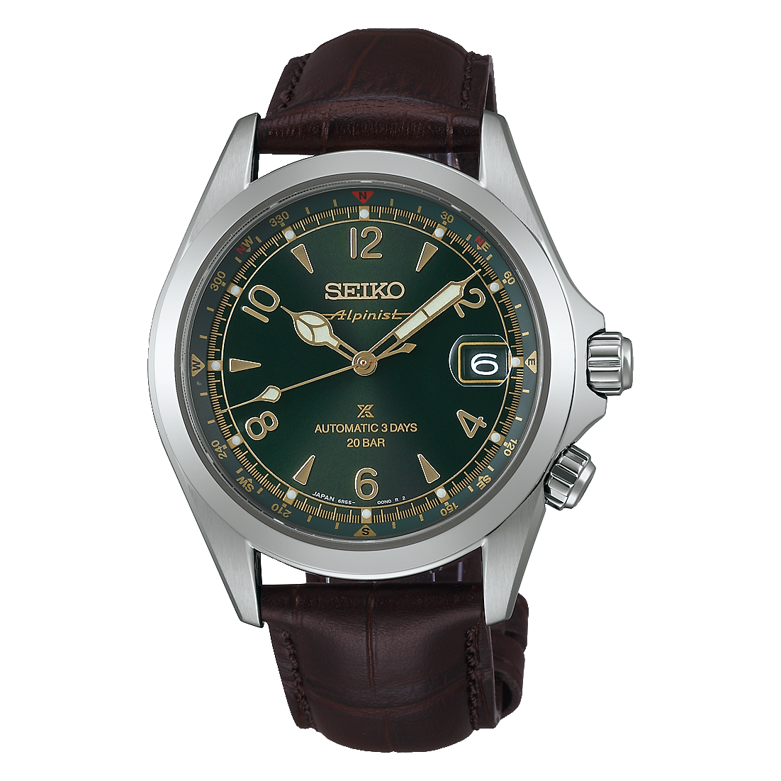 Seiko Prospex Alpinist SPB507 green dial leather strap
