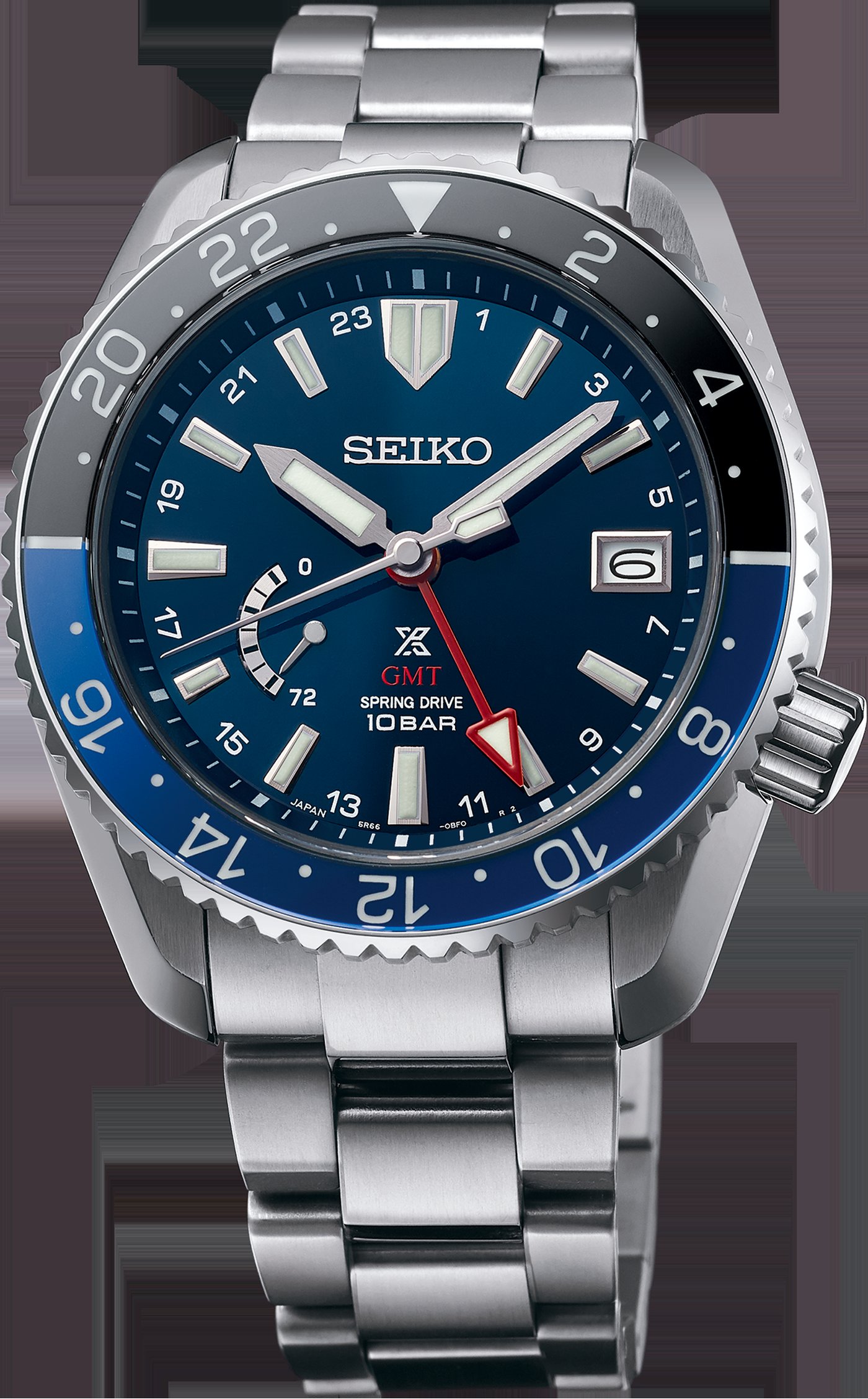 Seiko Prospex LX SNR033 titanium Spring Drive GMT with blue dial and rotating GMT bezel