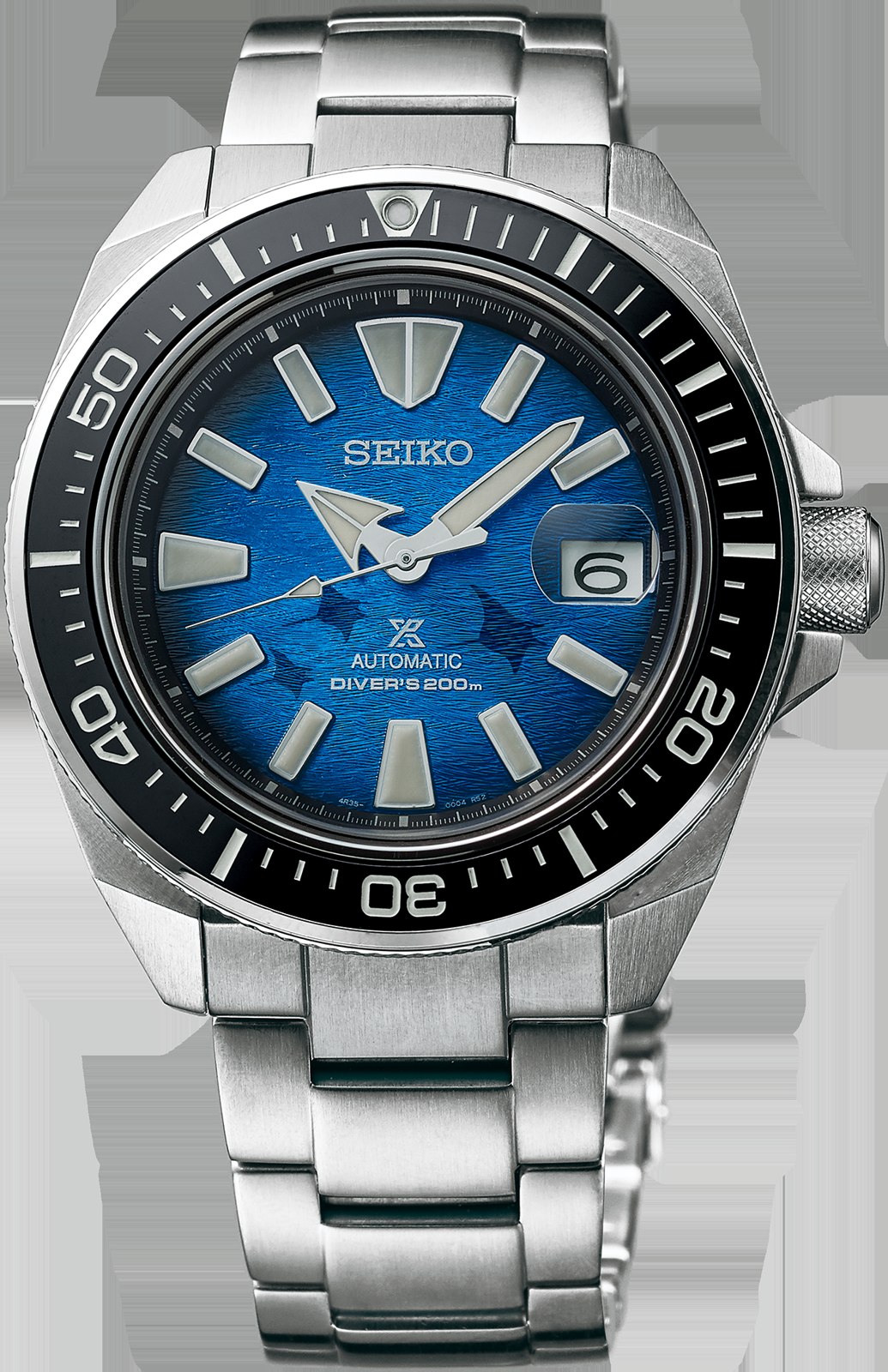 Seiko Prospex Save the Ocean SRPE33 Manta Ray special edition dive watch on steel bracelet
