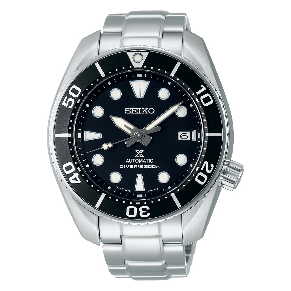 Seiko Prospex Sumo SPB101 with black dial and ceramic bezel on steel bracelet
