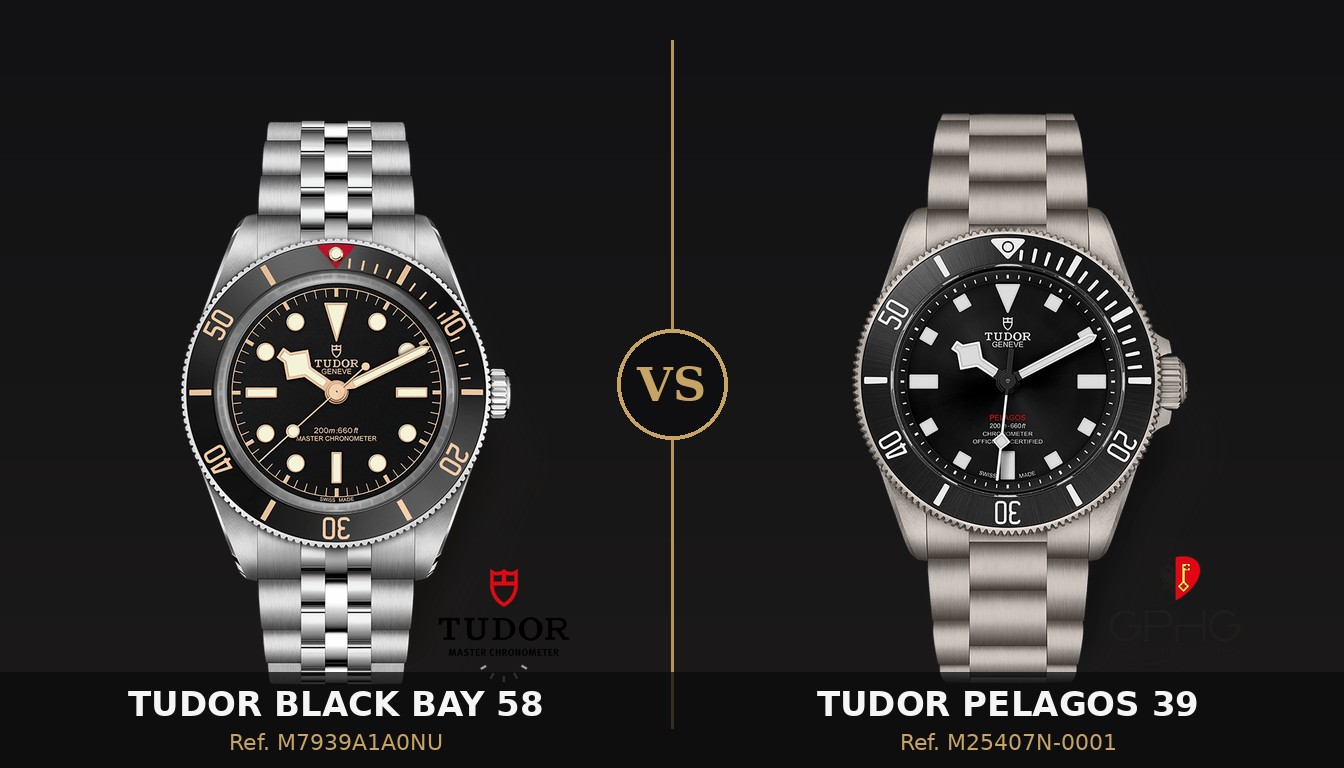 Tudor Black Bay 58 vs Pelagos 39 comparison — steel heritage diver versus titanium tool watch, side by side