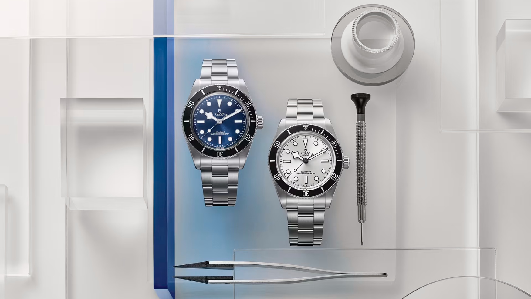 Tudor Black Bay 68 — 43mm stainless steel diver with blue dial on three-link bracelet
